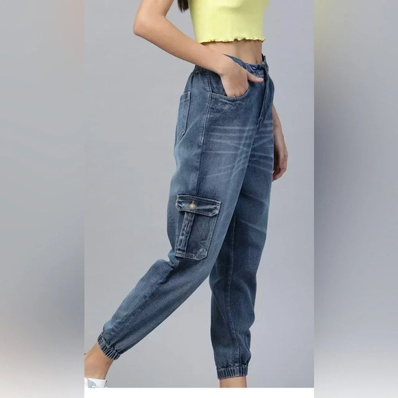 SASSAFRAS Women Blue Pure Cotton Jogger High-Rise size Large - Picture 3 of 11